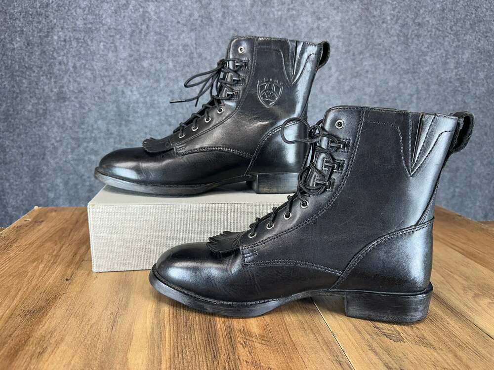 Ariat Women's Heritage Lacer II 7.5C Wide Black Leather Paddock Boots Equestrian